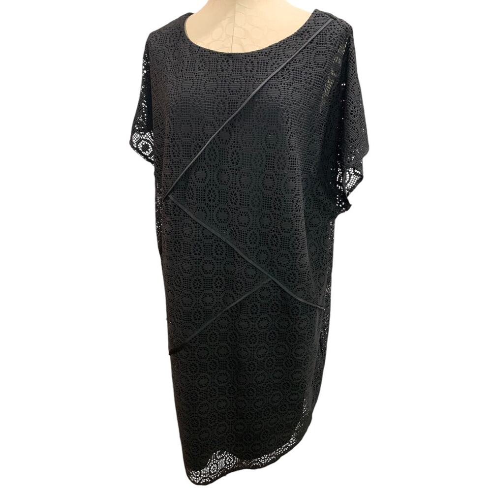 Size 20W Adrianna Papell Woman Black Stretch Mesh Lace Dress Lined